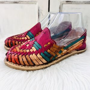 Rocio Huaraches Colorful Hand Woven Mexican Leather Slip on Comfort Shoes Size 6